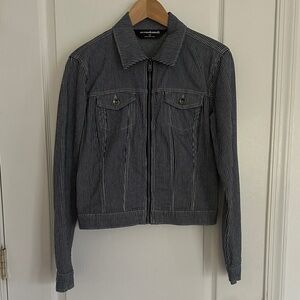 Norma Kamali Engineer Denim Striped Blue and White Zip Front Jacket Size Small